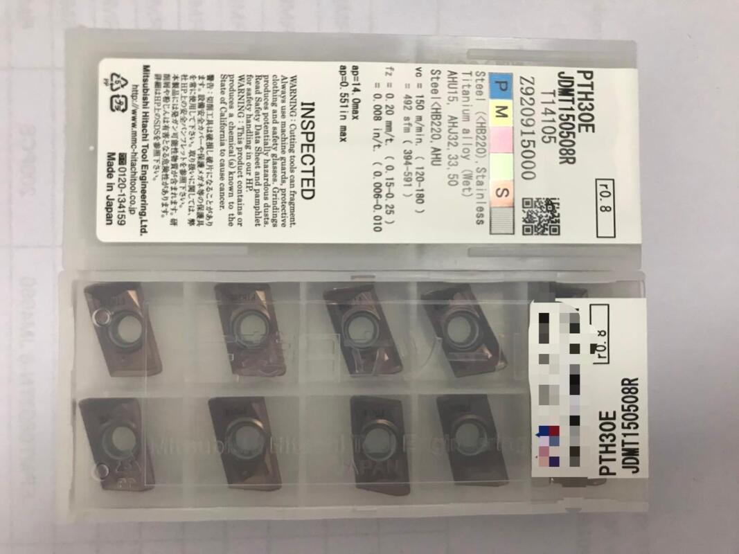 Hitachi MOLDINO JDMT150508R PTH30E Carbide Milling Insert with FW Chipbreaker and 0.8mm Corner Radius for CNC Machining
