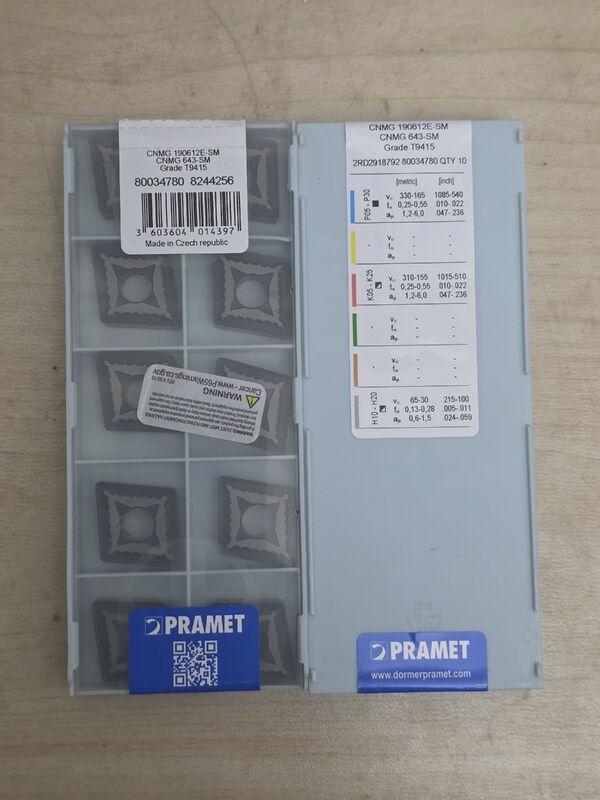 Pramet CNMG190612E-SM T9415 Thick MT-CVD Coated 80° Rhombic Turning Insert R1.2 CNMG643-SM For Medium Rough & Semi-Finish Alloy Forged Steel CNC Lathe Machining CNC Tools