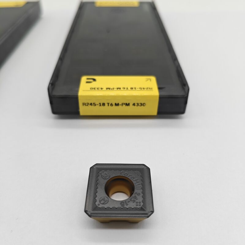 Sandviks CoroMill 245 R245-18 T6 M-PM 4330 Carbide Milling Insert, 18 mm Square, 4 Edges, CVD Coated, Medium Geometry